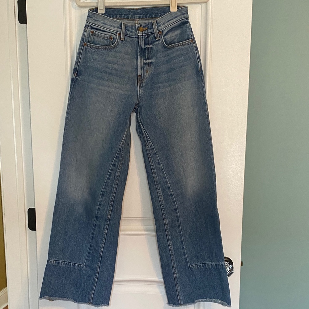 B SIDES Wide-Leg High-Rise Jeans in Washed Blue Denim